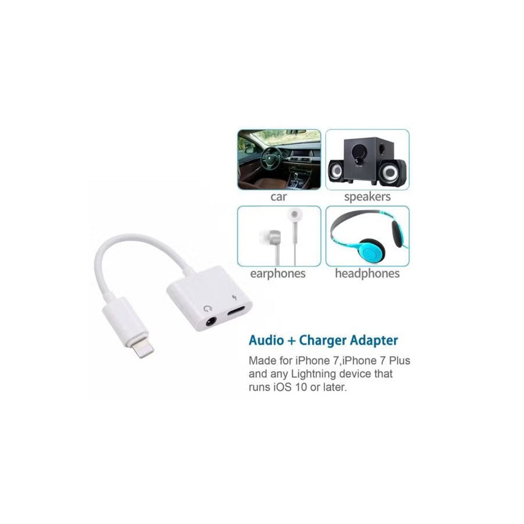 محول شحن وصوت 2*1 - /Typec/Lightning/AUX - أبيض