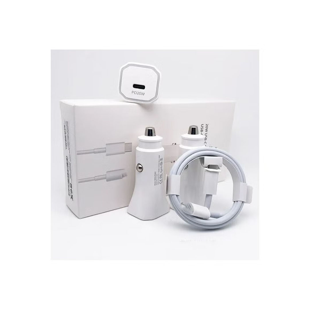 شاحن سيارة 20 واط - Type C/lightning - أبيض