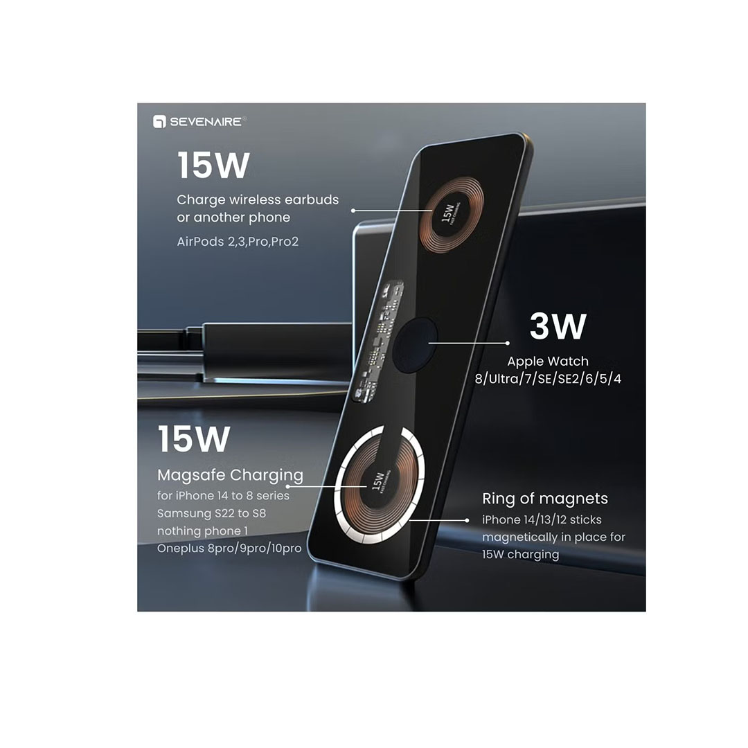 شاحن سريع لاسلكي 4 في 1 Magsafe قابل للطي - 15 وات - أبيض