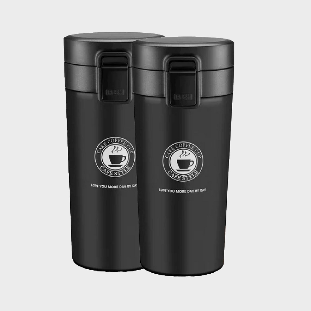 مج رحلات حافظ للحرارة - 2 قطعة - أسود