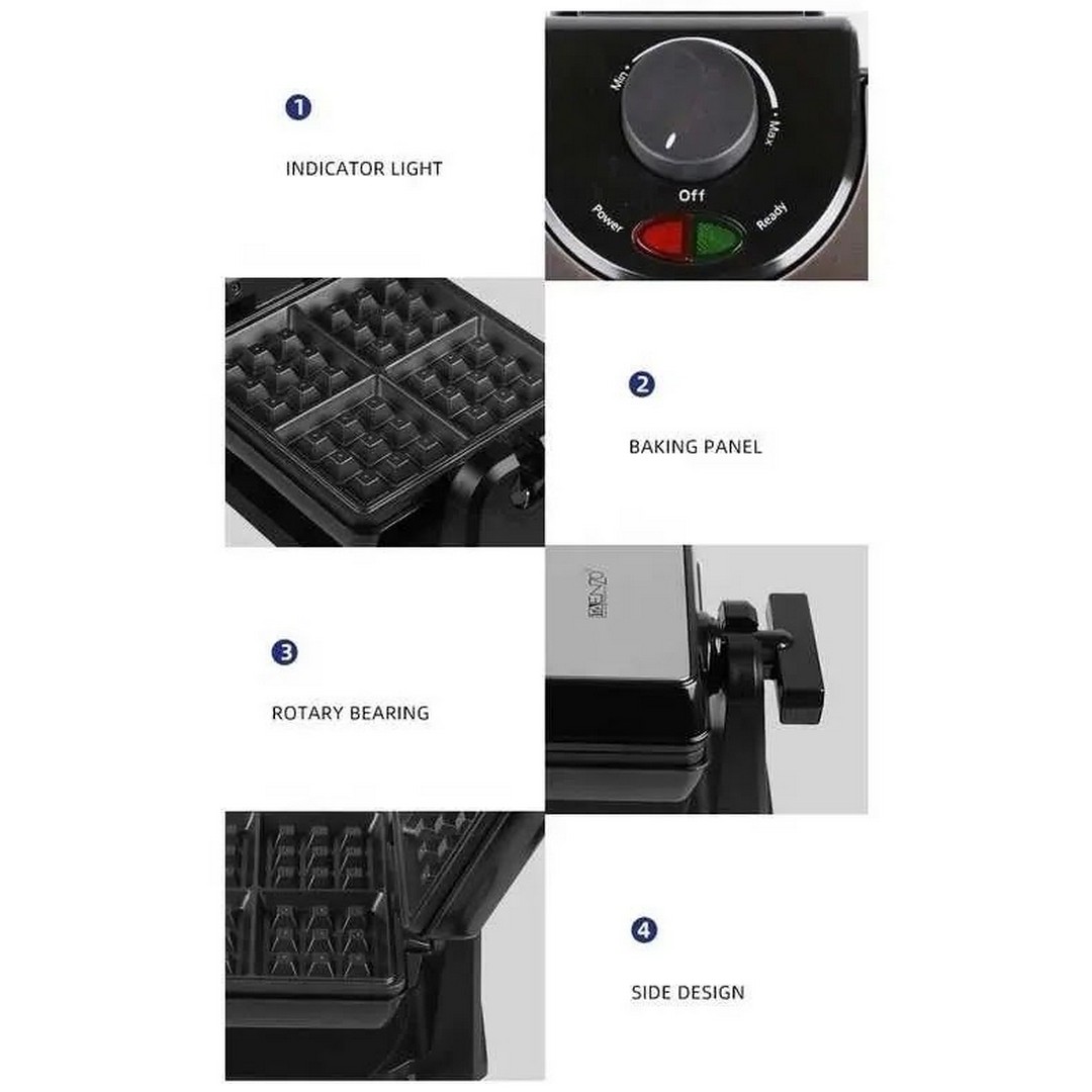 ماكينة صنع الوافل اينزو - 1000 وات - فضي/ أسود