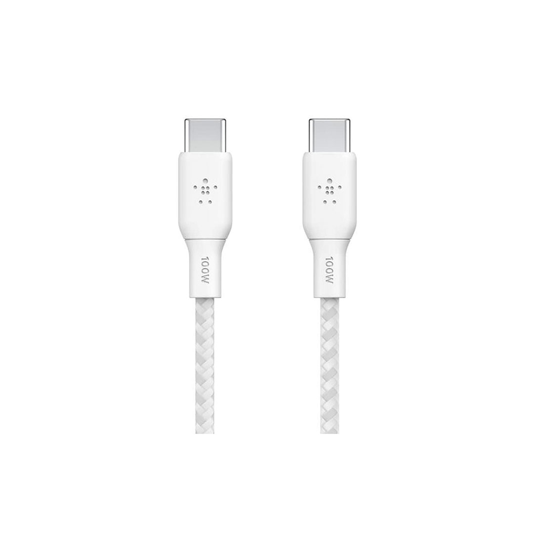 كابل BELKIN تايب سي إلى تايب سي مضفر 100W - 2م - أبيض