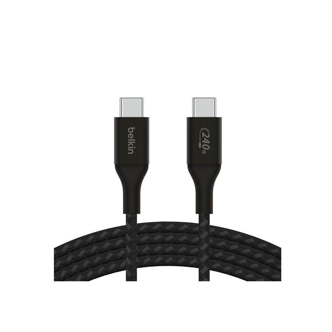 كابل بيلكين تايب سي مضفر - 1م - أسود - 240 وات