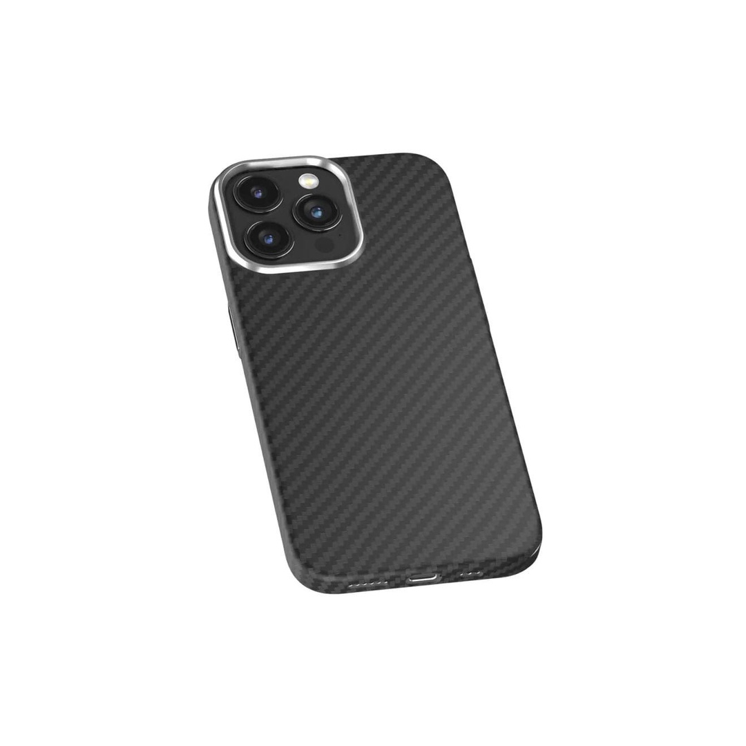 جراب ظهر Q Ultra-Thin Carbon Fiber مغناطيسي - لهاتف أيفون 15 برو ماكس - أسود