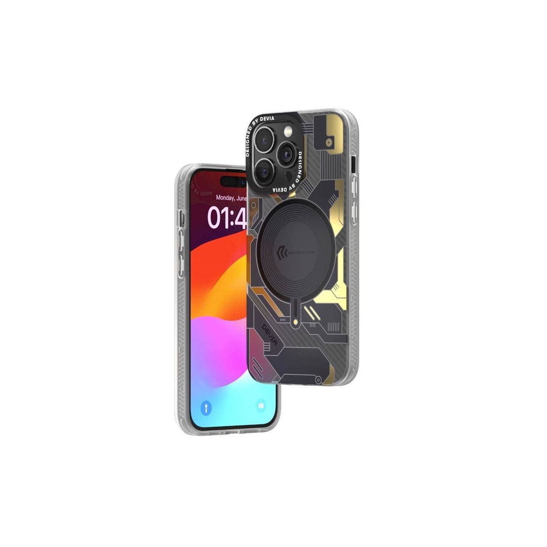 ديفيا جراب ظهر Mecha Series Original Design مغناطيسي لهاتف أيفون 15 برو ماكس - أسود*ذهبي