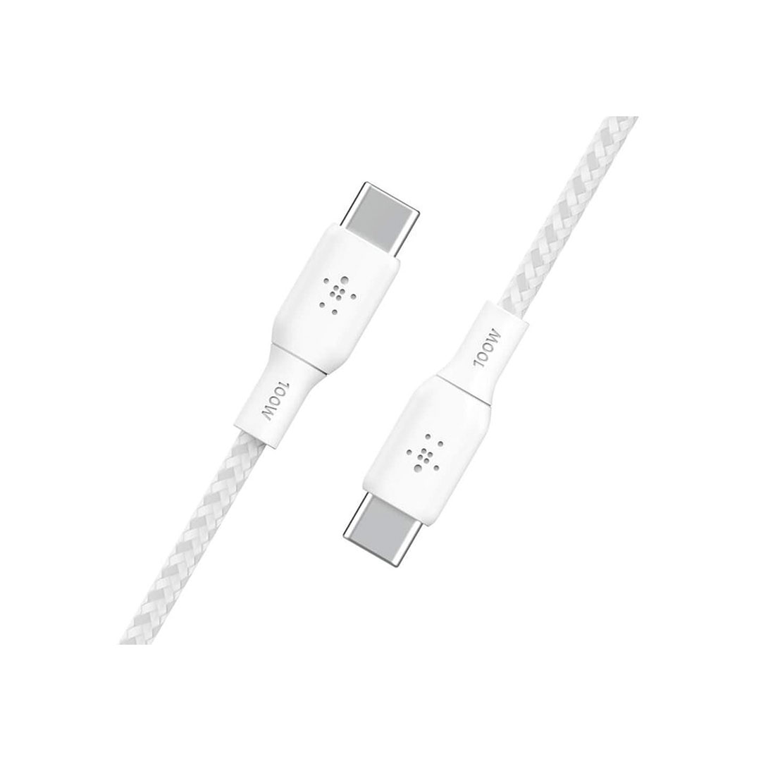 كابل BELKIN تايب سي إلى تايب سي مضفر 100W - 2م - أبيض