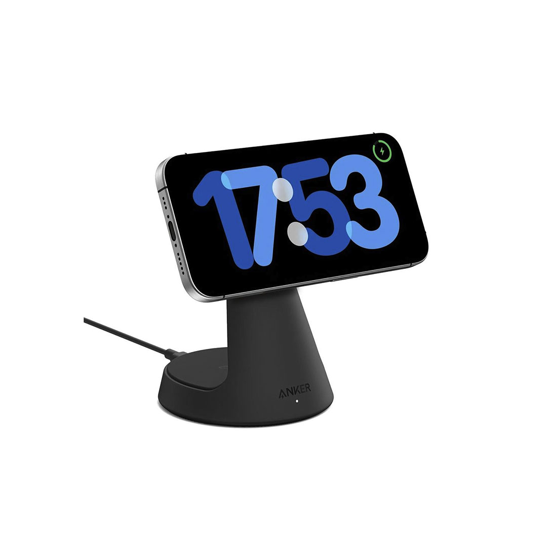 شاحن لاسلكي أنكر 2 في 1 MagGo مع حامل - أسود - A25M7H11