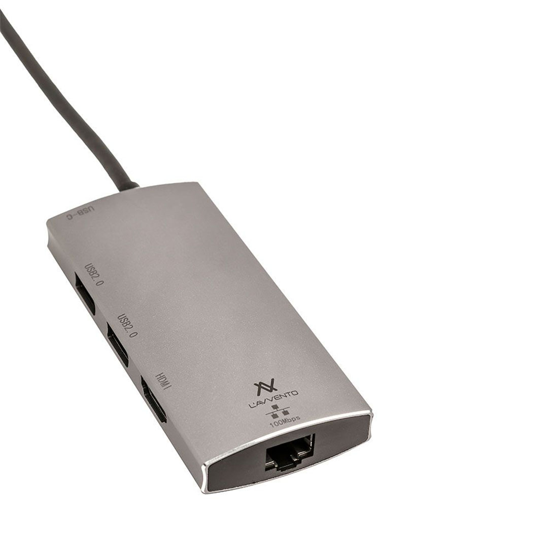 Type-C US016 كابل 5 في 1 - 2 يو أس بي 2.0 HDMI 4K RJ45 قوة 87 وات بمخرج PD