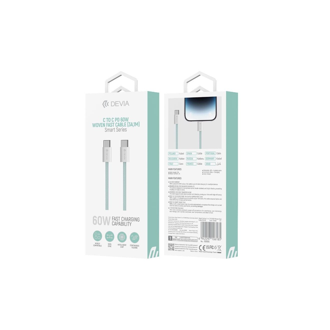 ديفيا Smart Series PD كابل بقوة 60 وات - طوله 1 متر - أخضر