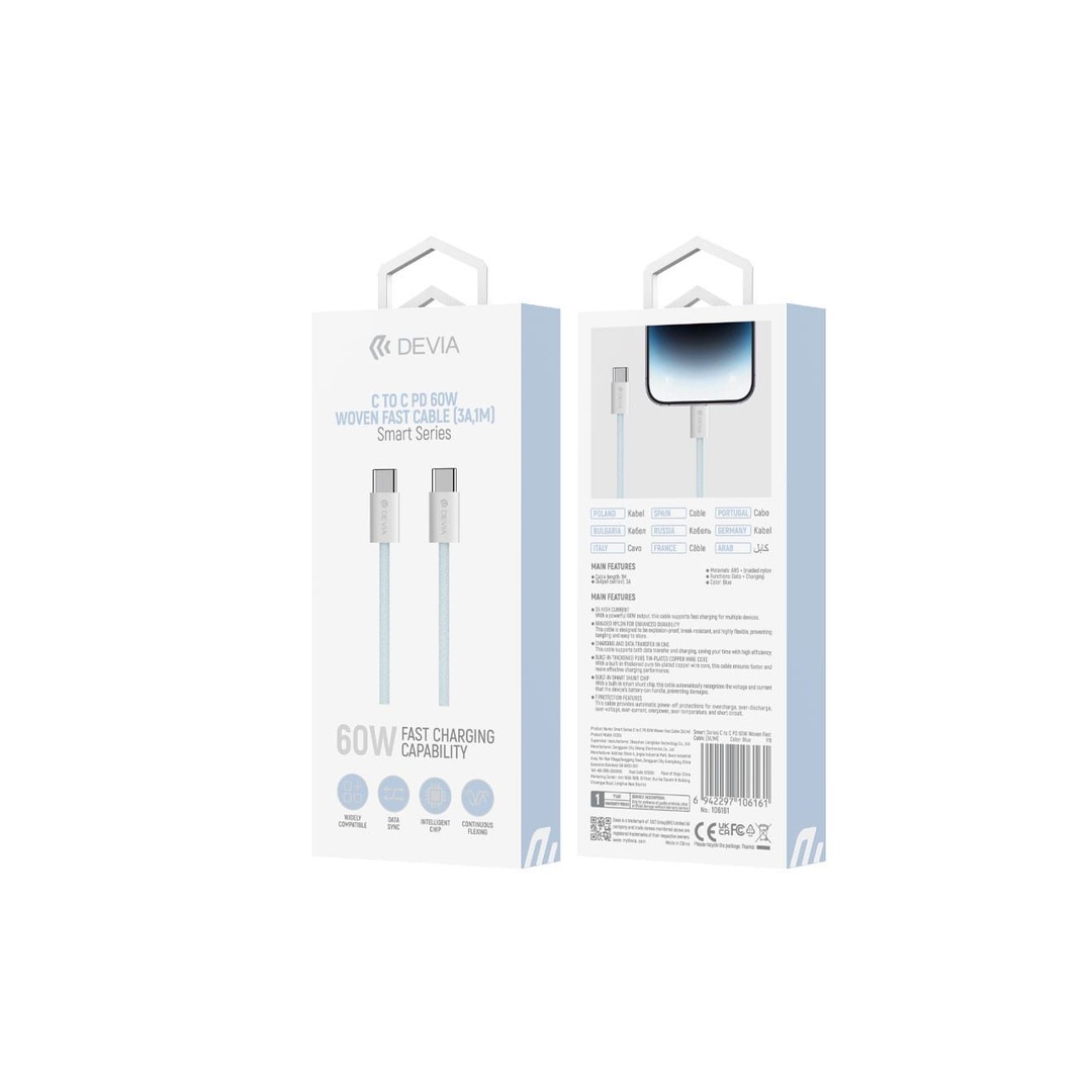 ديفيا Smart Series PD كابل بقوة 60 وات - طوله 1 متر - أزرق