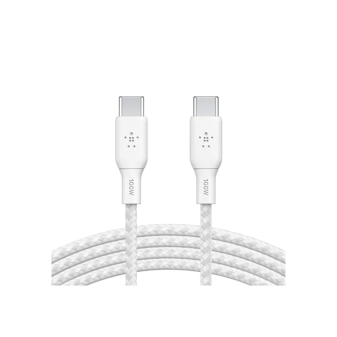 كابل BELKIN تايب سي إلى تايب سي مضفر 100W - 2م - أبيض