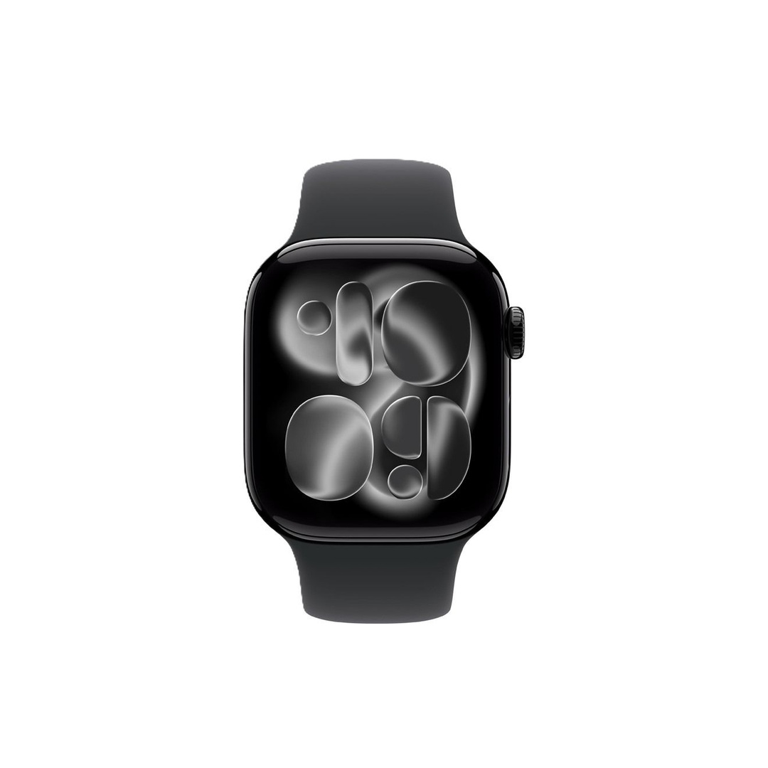 أبل ساعة ذكية Series 11 مقاس 46 مم بأطار ألمونيوم مع حزام رياضي أسود M/L - أسود