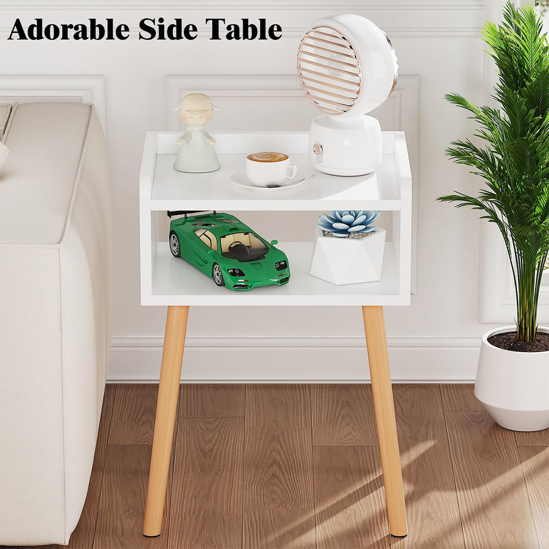 ترابيزة جانبية مع رف تخزين مفتوح - 40*30*65 سم - أبيض