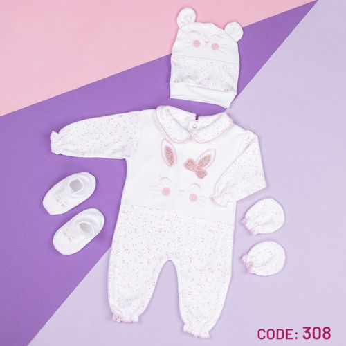 308 طقم السبوع للبنات قطن لحديثي الولادة