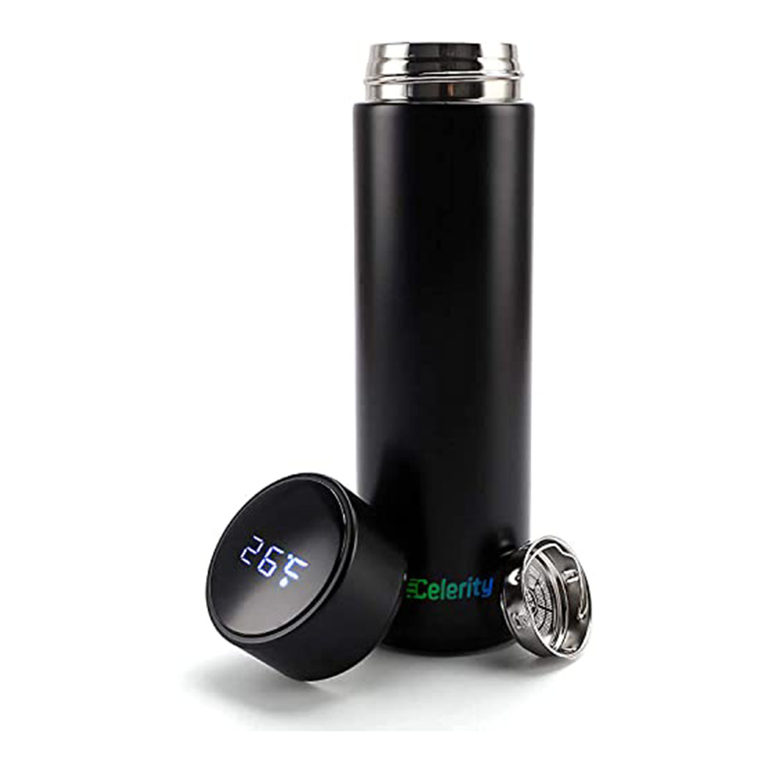 زجاجة مياه حرارية من Celerity مع شاشة حرارة – أسود