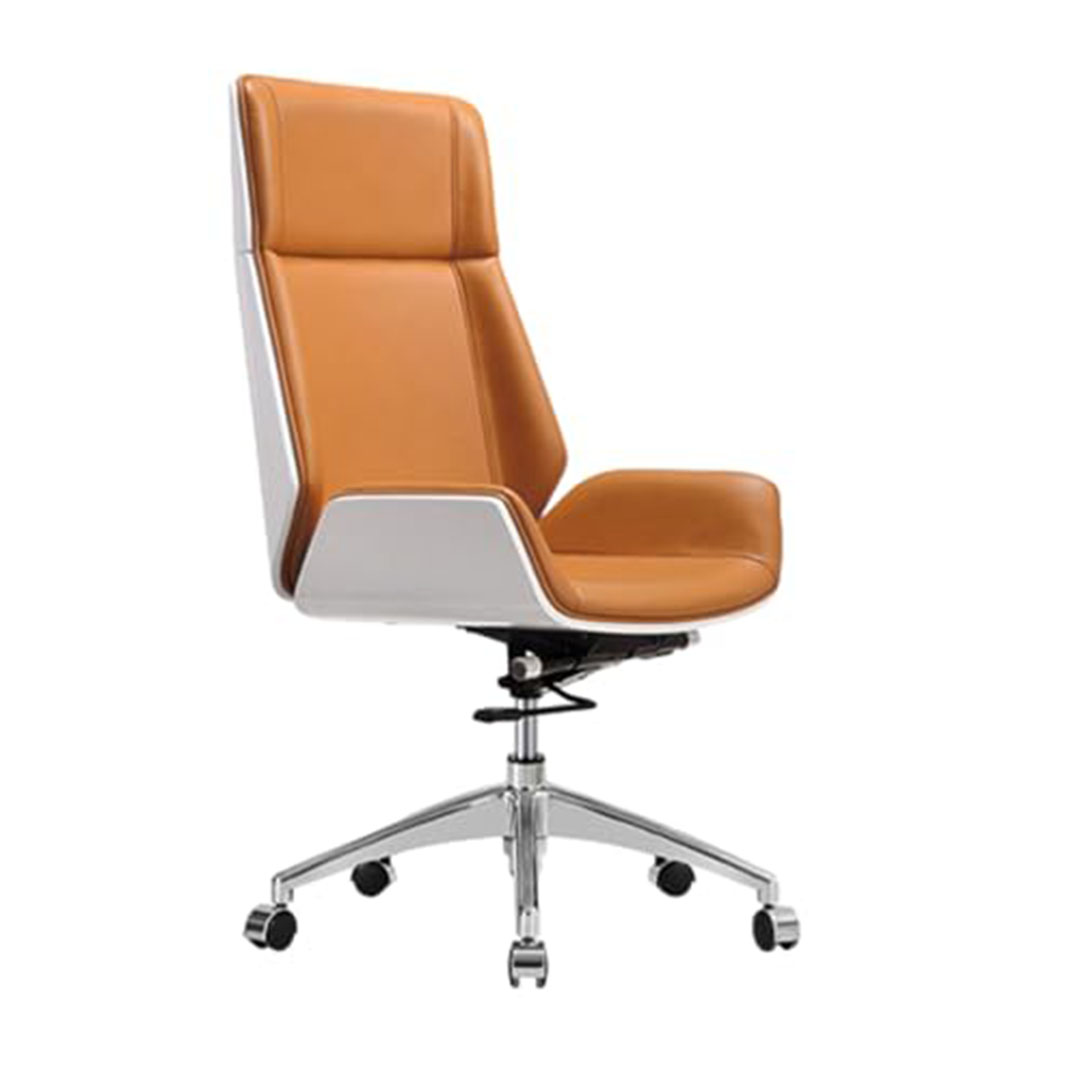 كرسي مكتب من الجلد الدافئ - مسند ظهر مرتفع - أبيض × هافان