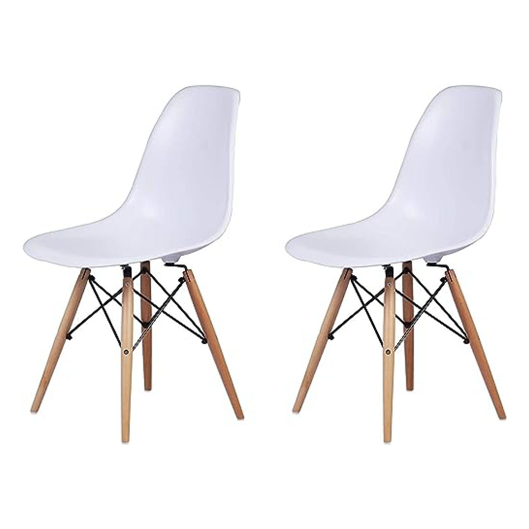 كرسي طعام تايمي DSW بأرجل خشبية - أبيض - عبوة من قطعتين