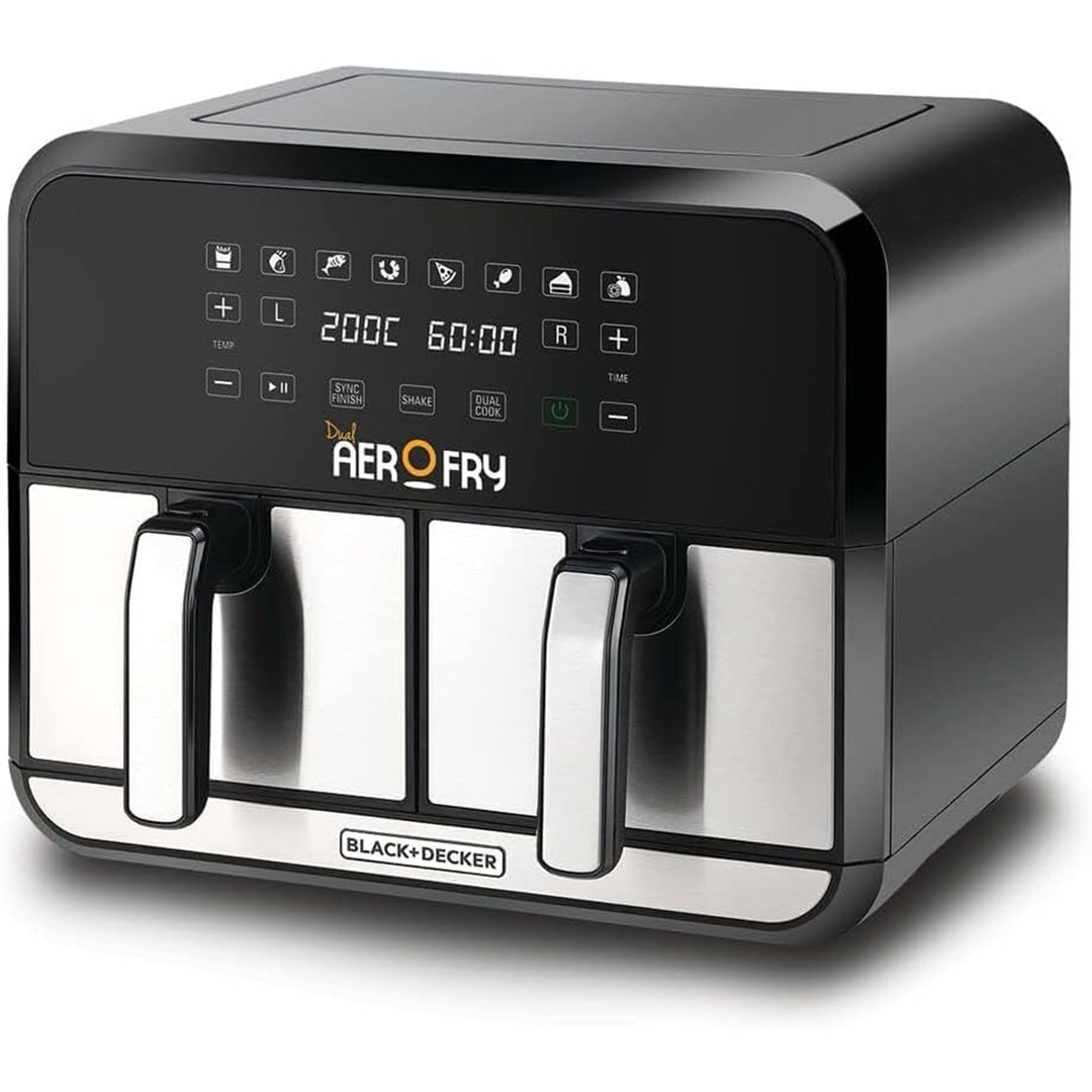 مقلاة هوائية رقمية ثنائية من بلاك آند ديكر - 8 لتر - 1700 وات - DZAF1700