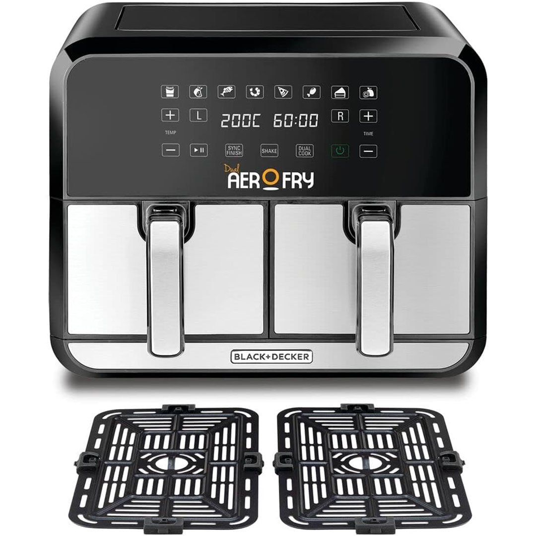 مقلاة هوائية رقمية ثنائية من بلاك آند ديكر - 8 لتر - 1700 وات - DZAF1700