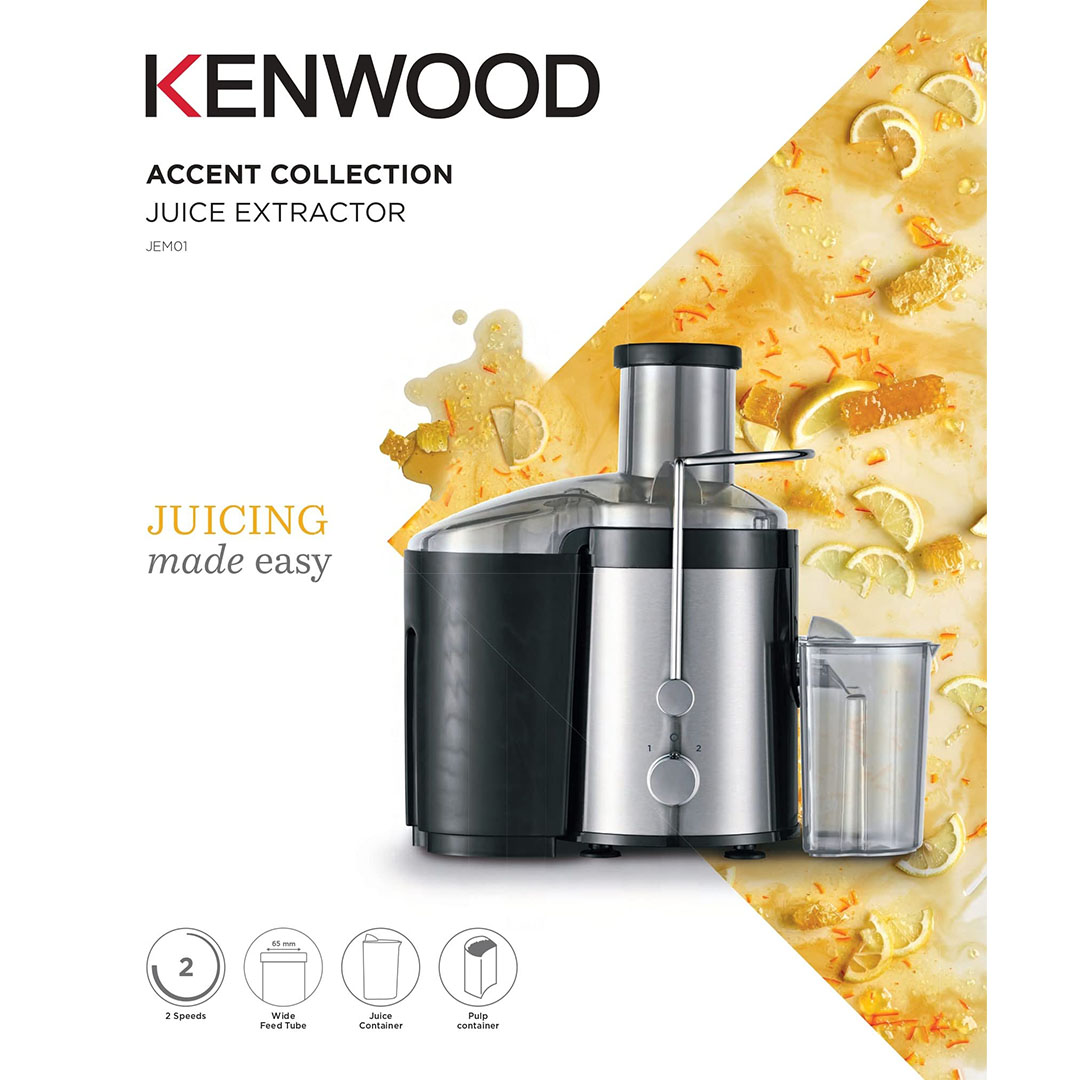 JEM01.000BK عصارة فواكة وخضروات كينوود - 300 وات - 1.2 لتر - أسود/ فضي