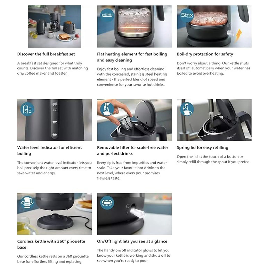 غلاية كهربائية - 1.7 لتر - أسود - HD9314/91