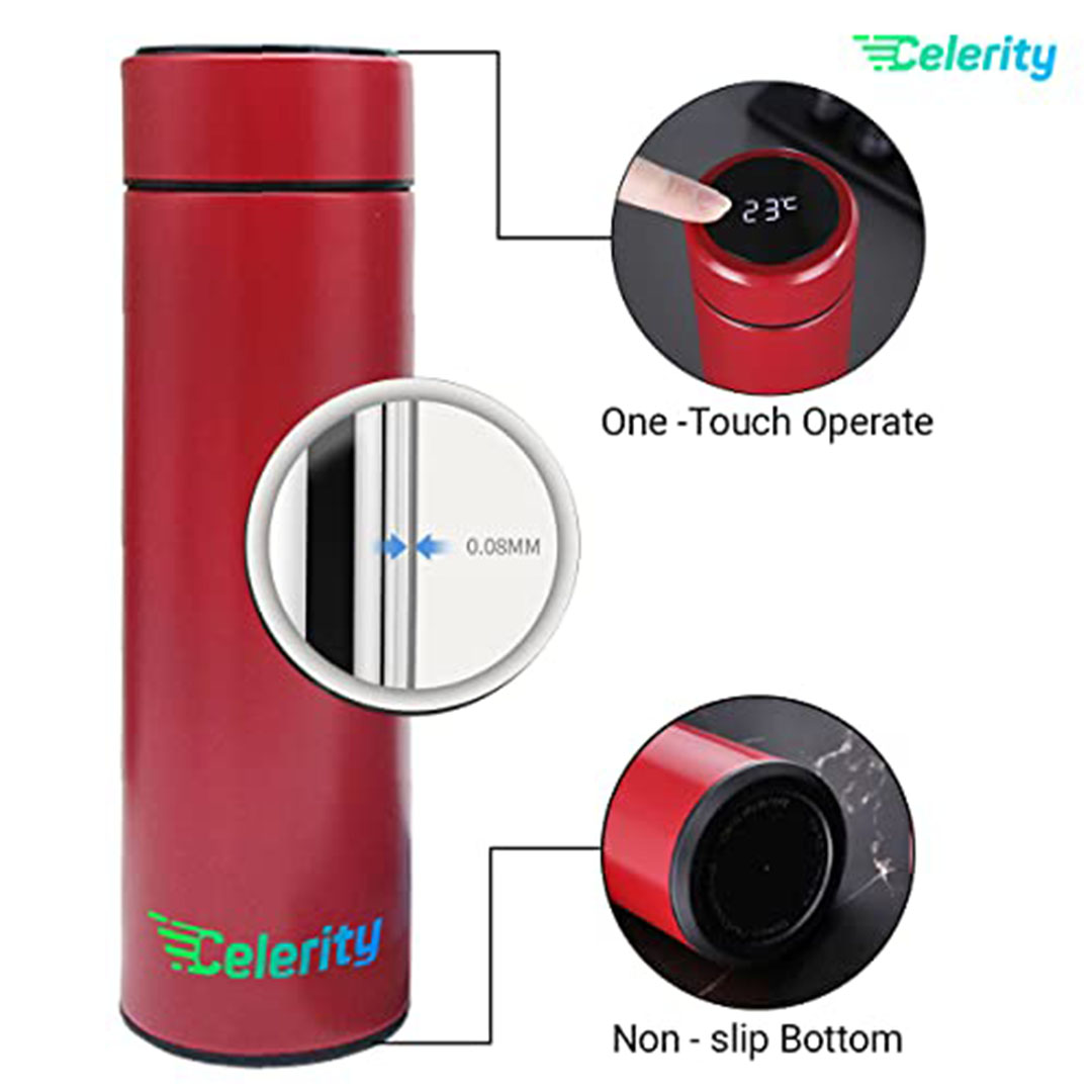 زجاجة مياه حرارية من Celerity مع شاشة حرارة – أسود