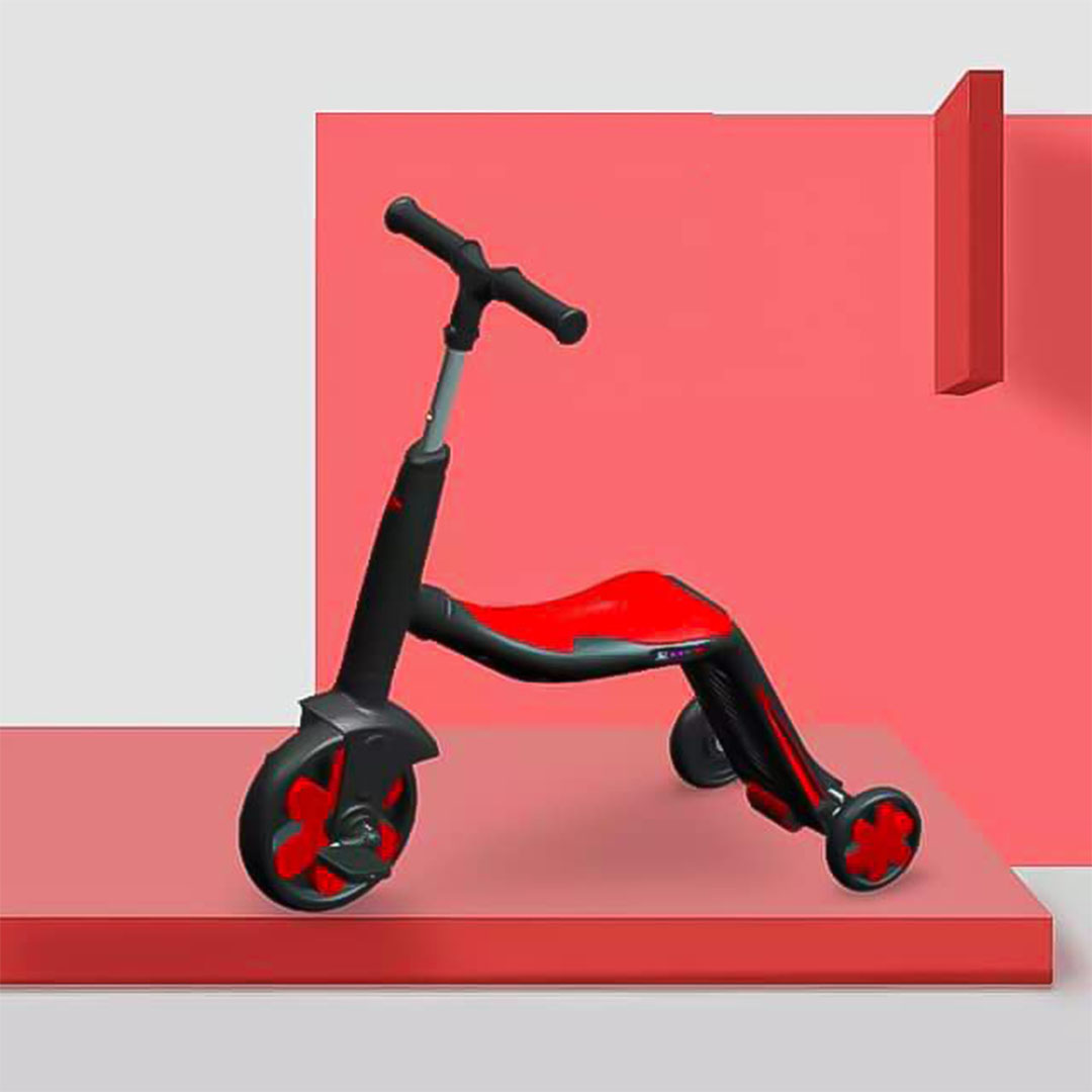 دراجة وسكوتر 3×1 للأطفال – أحمر