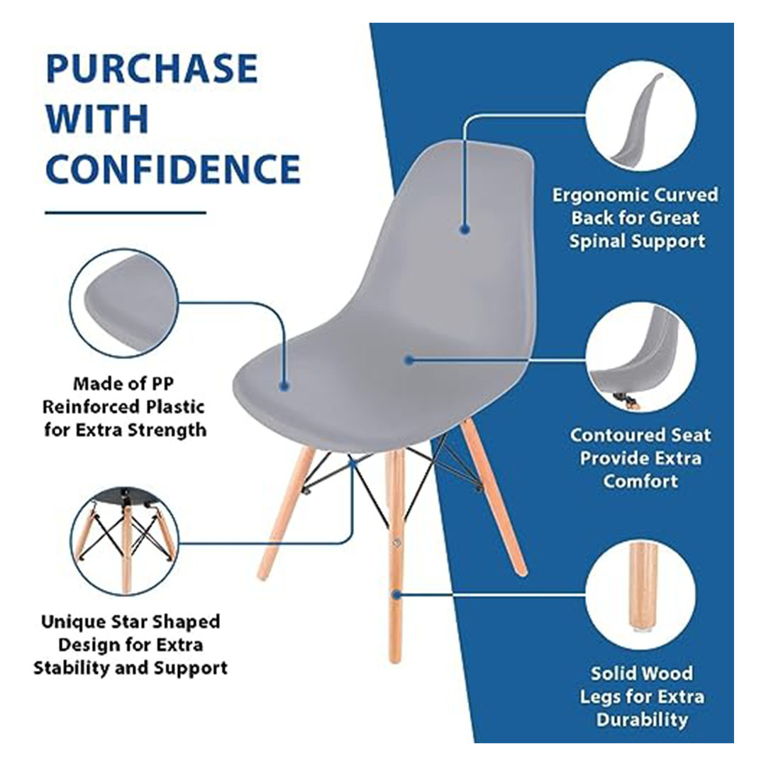 كرسي طعام تايمي DSW بأرجل خشبية - رمادي - عبوة من قطعتين
