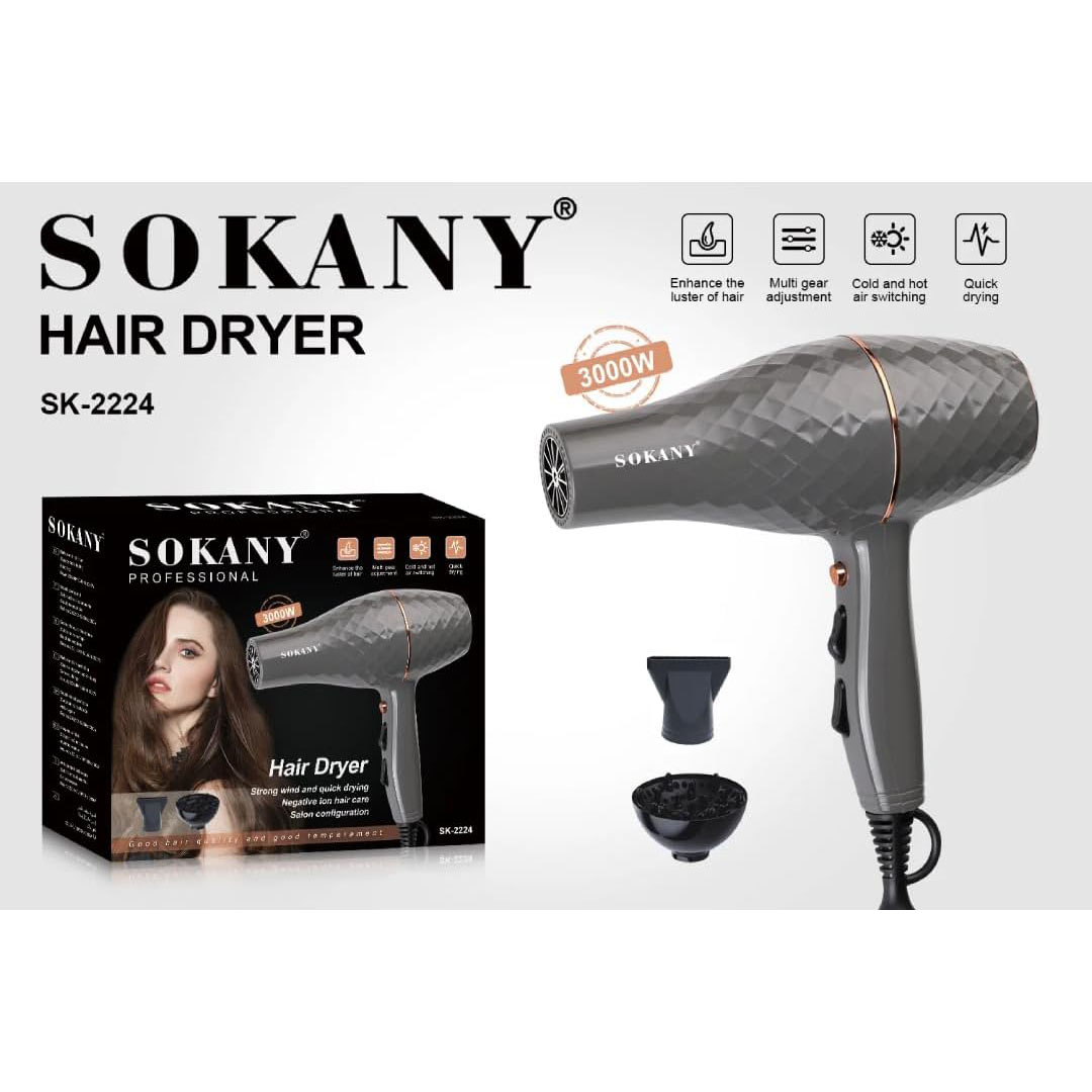 مجفف شعر سوكاني - 3300 وات - رمادي - SK-2224