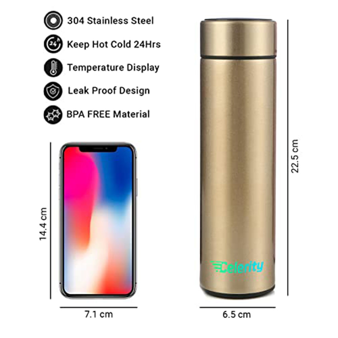 زجاجة مياه حرارية من Celerity مع شاشة حرارة – أسود