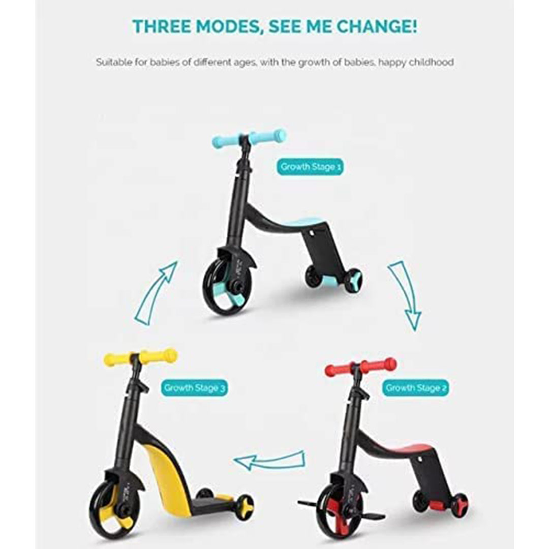 دراجة وسكوتر 3×1 للأطفال – أحمر