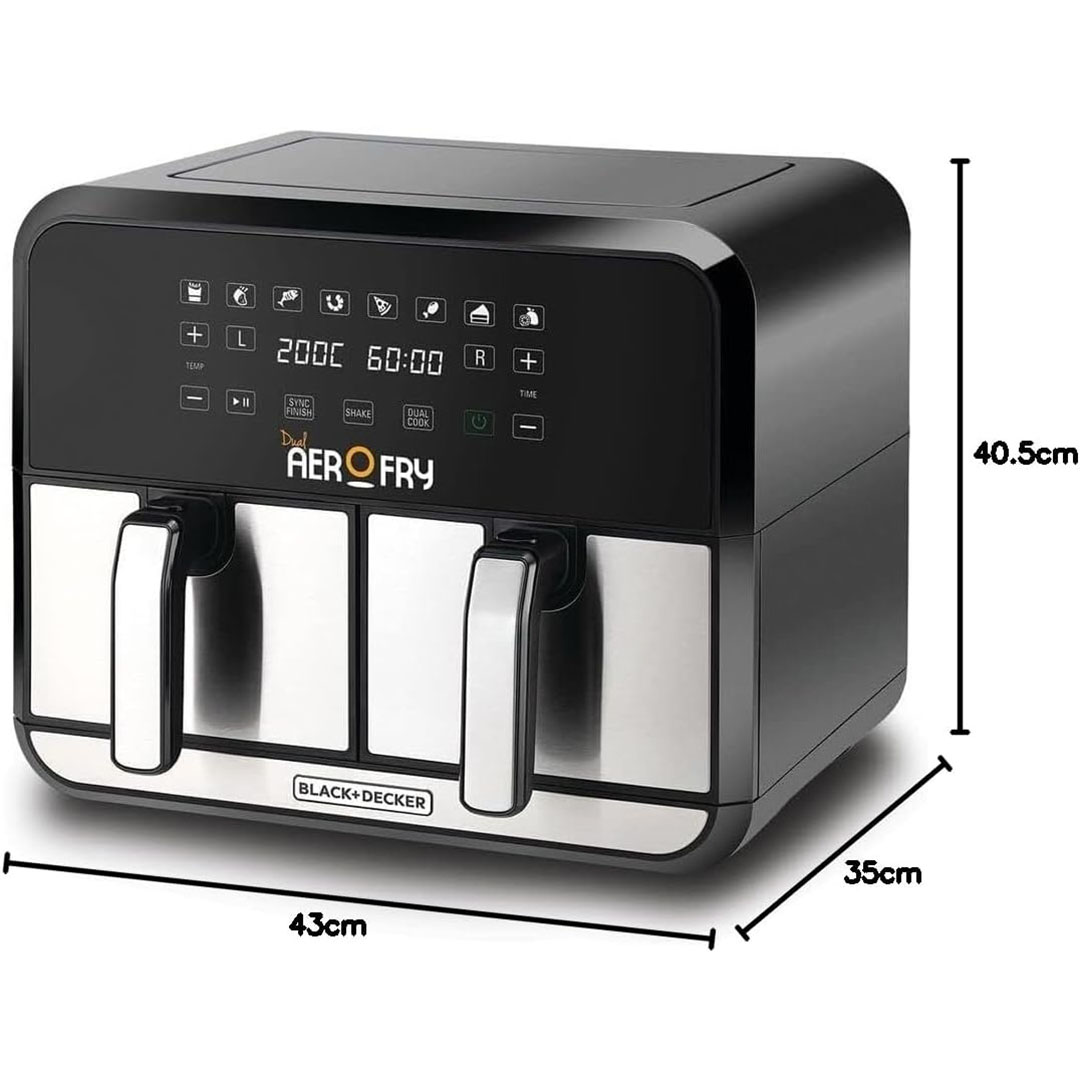 مقلاة هوائية رقمية ثنائية من بلاك آند ديكر - 8 لتر - 1700 وات - DZAF1700