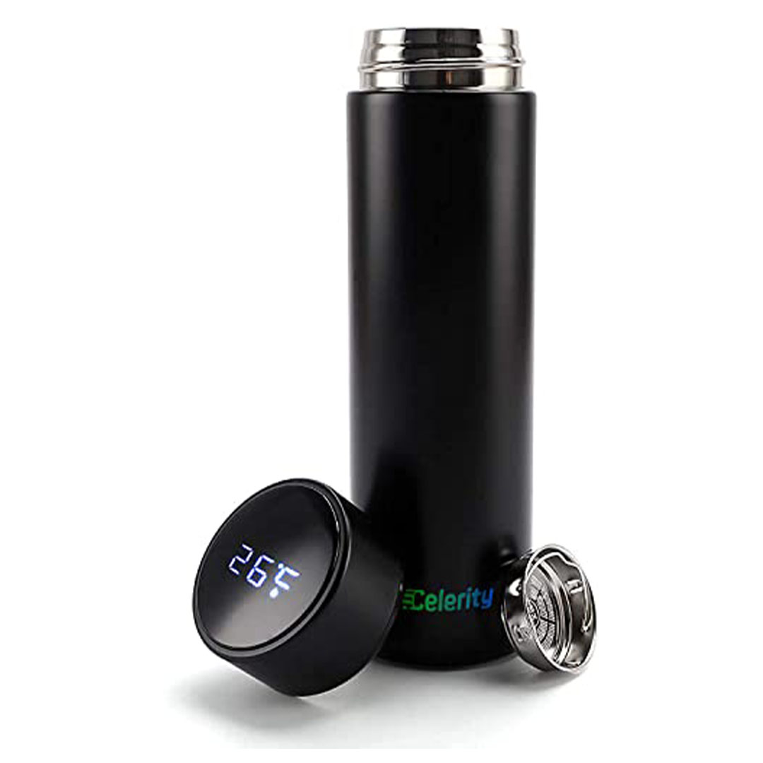 زجاجة مياه حرارية من Celerity مع شاشة حرارة – أسود