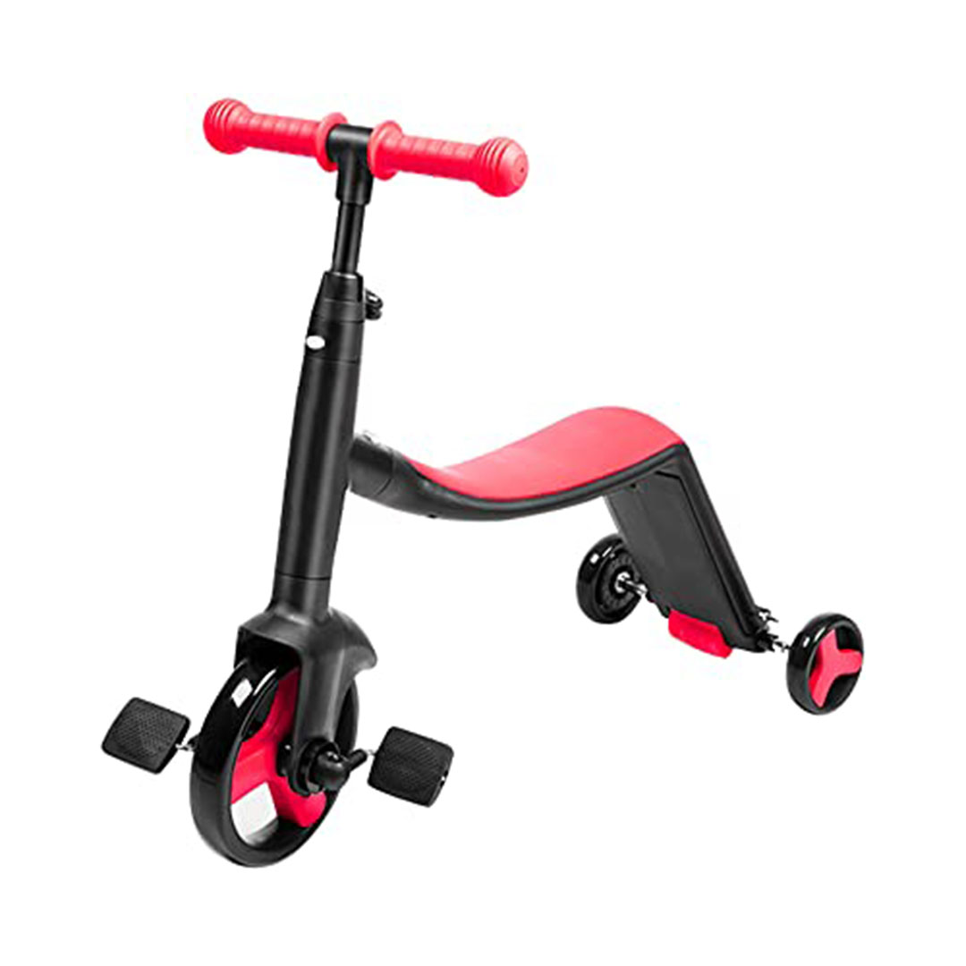 دراجة وسكوتر 3×1 للأطفال – أحمر