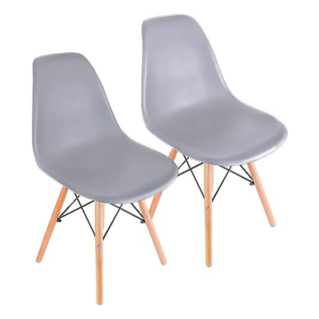كرسي طعام تايمي DSW بأرجل خشبية - رمادي - عبوة من قطعتين