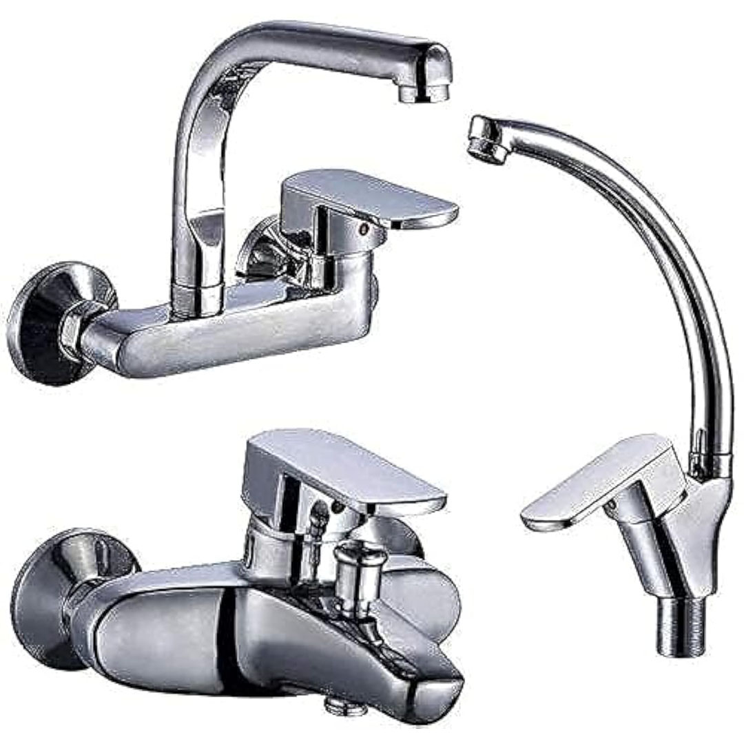 طقم خلاط حوض - 3 قطع - فضي