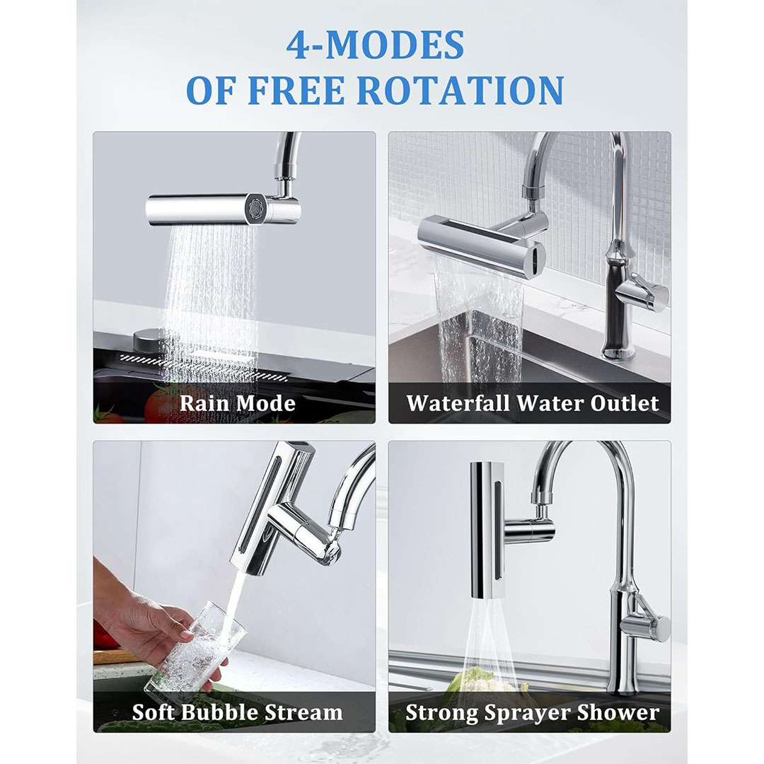 حنفية مطبخ 4 في 1 دوار 360 درجة - فضي