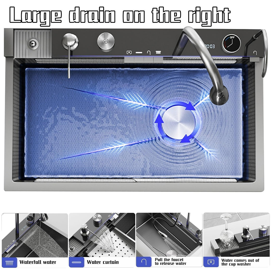 حوض مطبخ شلال نانو ستانلس - أسود