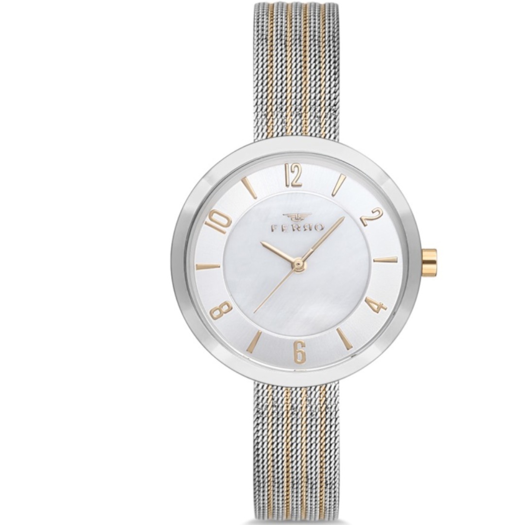 F1908C-1003-D ساعة أنالوج حريمي - 32 ملم - فضي/ ذهبي