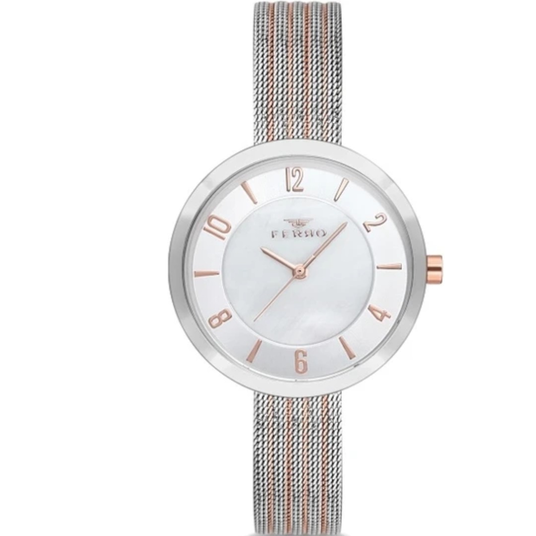 F1908C-1003-E ساعة أنالوج حريمي - 32 ملم - فضي/ذهبي وردي