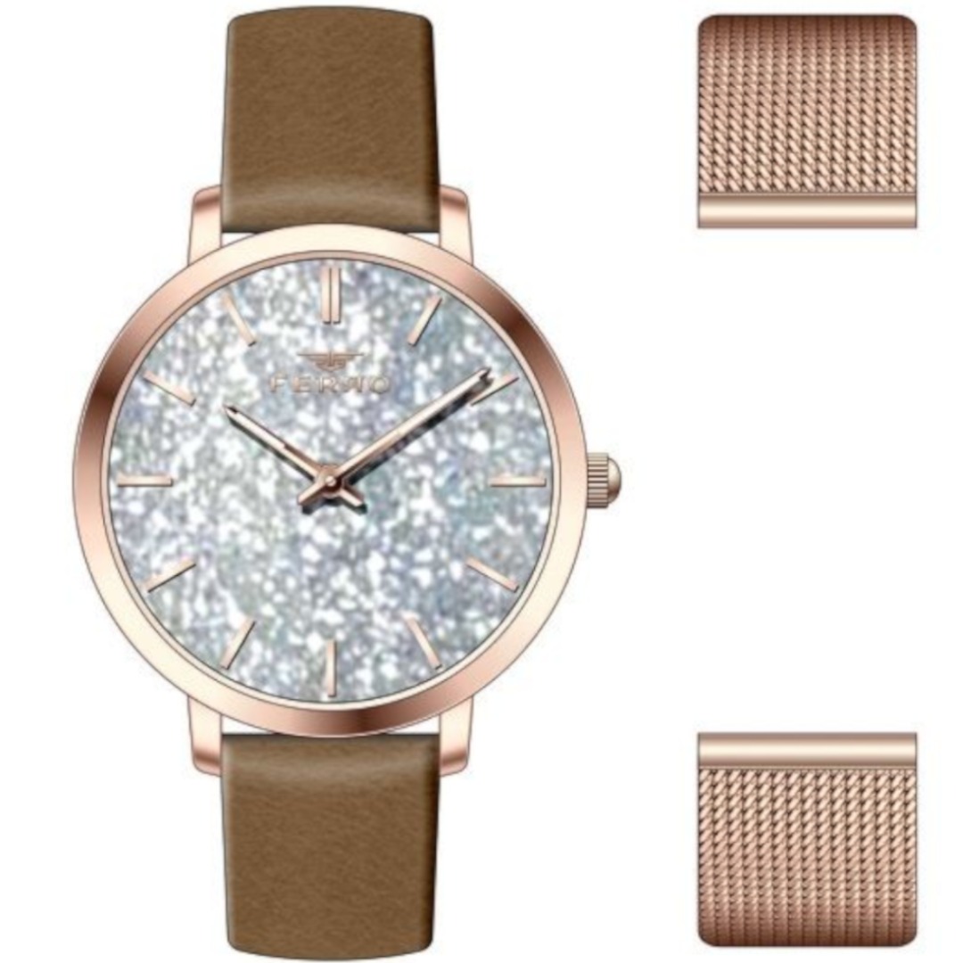 F21195B-S ساعة أنالوج حريمي - 34 ملم - بني