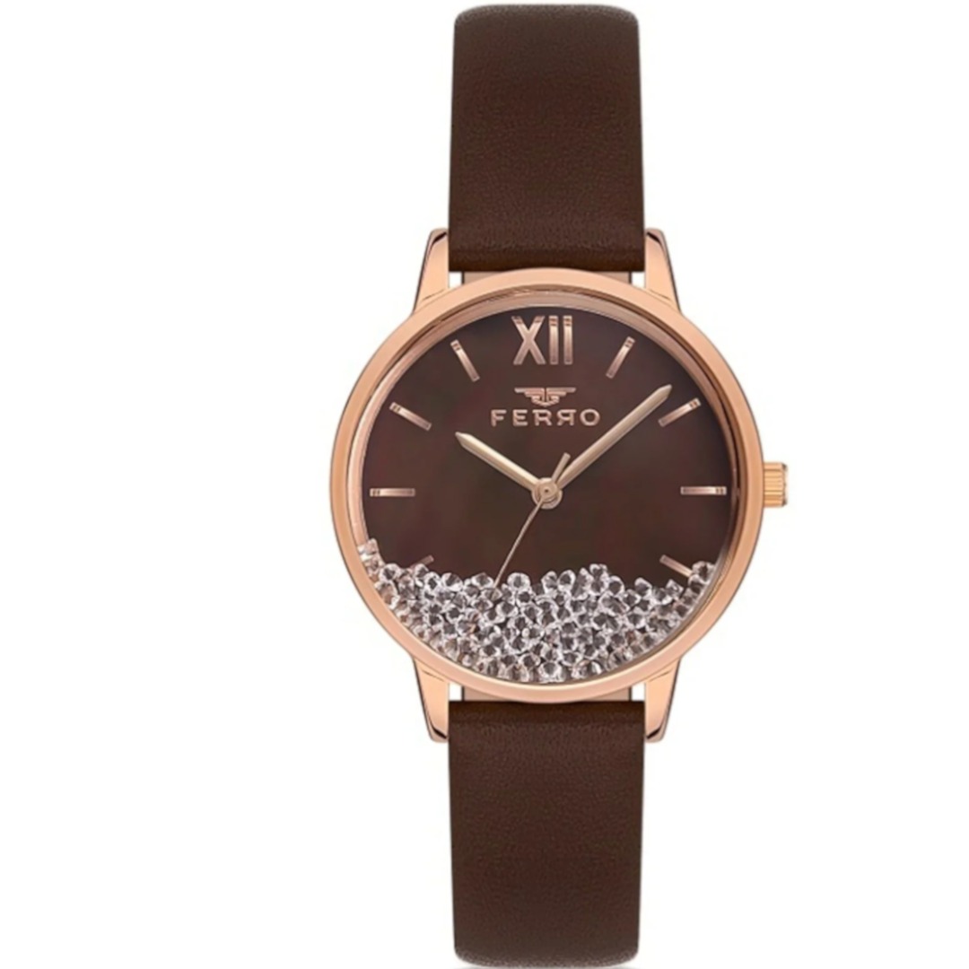 F21934B-S6 ساعة أنالوج حريمي - 33 ملم - بني