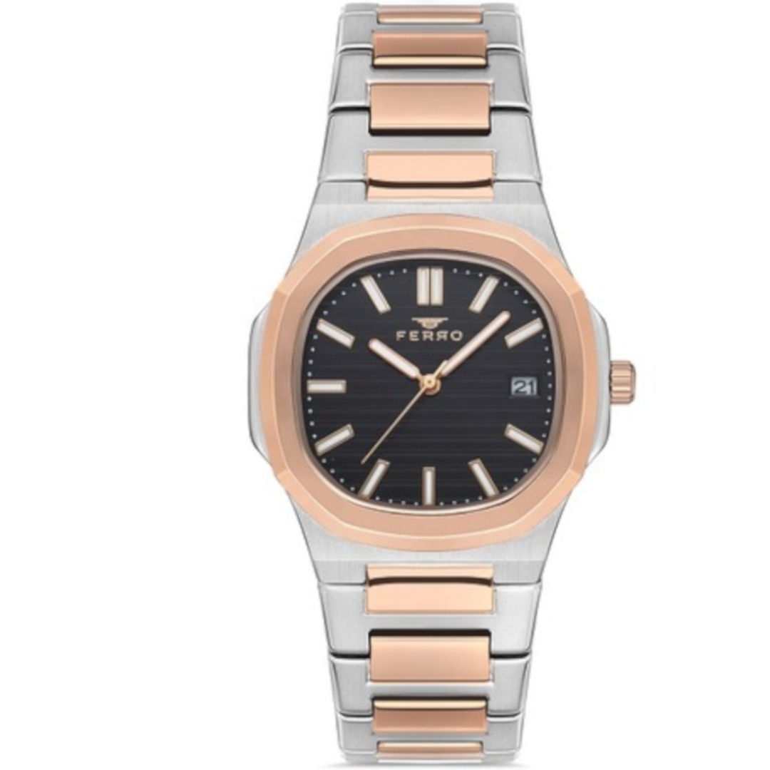 F40095A-E ساعة أنالوج رجالي - 40.5 ملم - فضي/ذهبي وردي