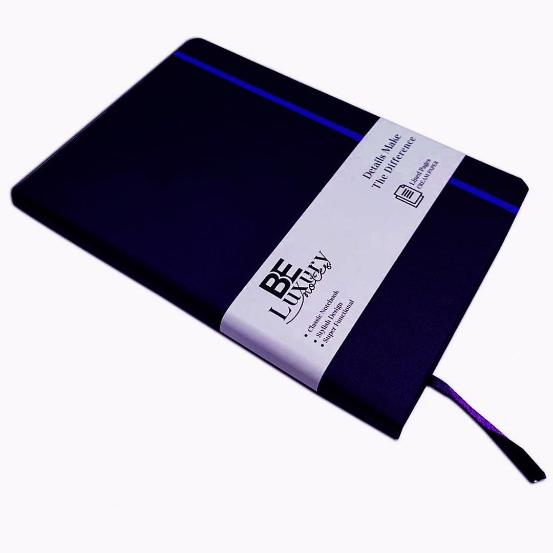 نوت بوك A5 جلد ورق كريمي 100 ورقة - كحلي