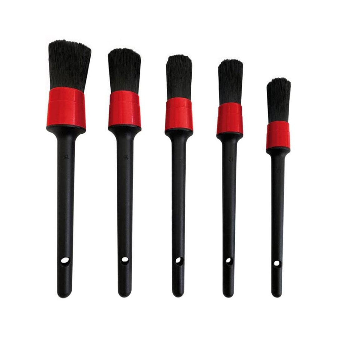 مجموعة فرش تنظيف السيارة - 5 قطع - أسود / أحمر