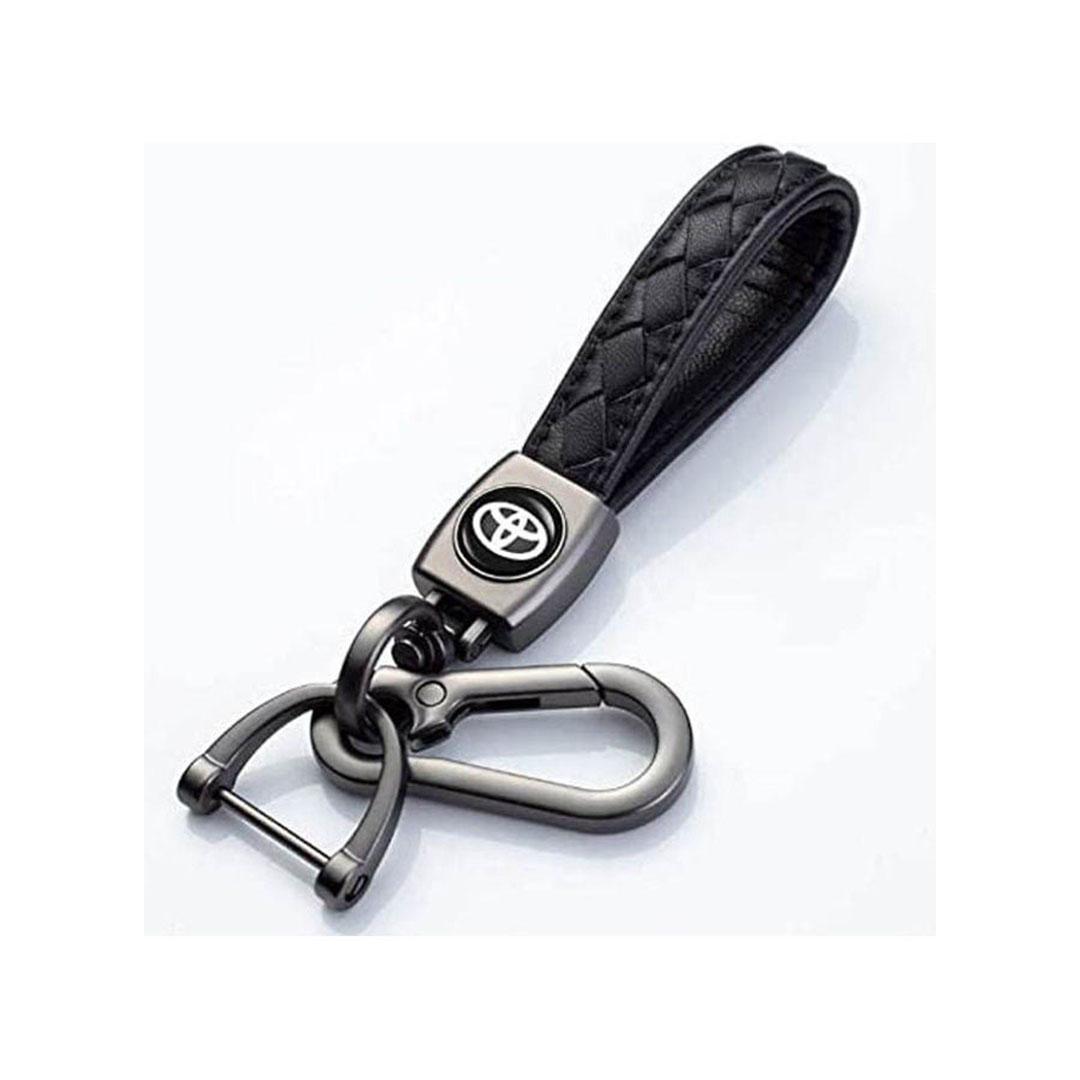 سلسلة مفاتيح من الجلد الطبيعي لسيارة تويوتا - أسود