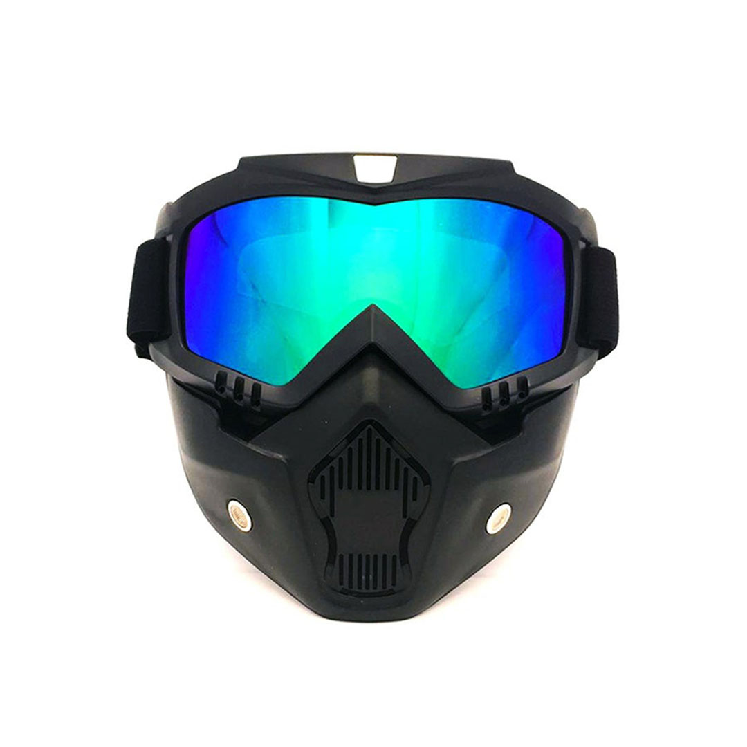 قناع للوجه للدراجات النارية مع نظارة - أسود