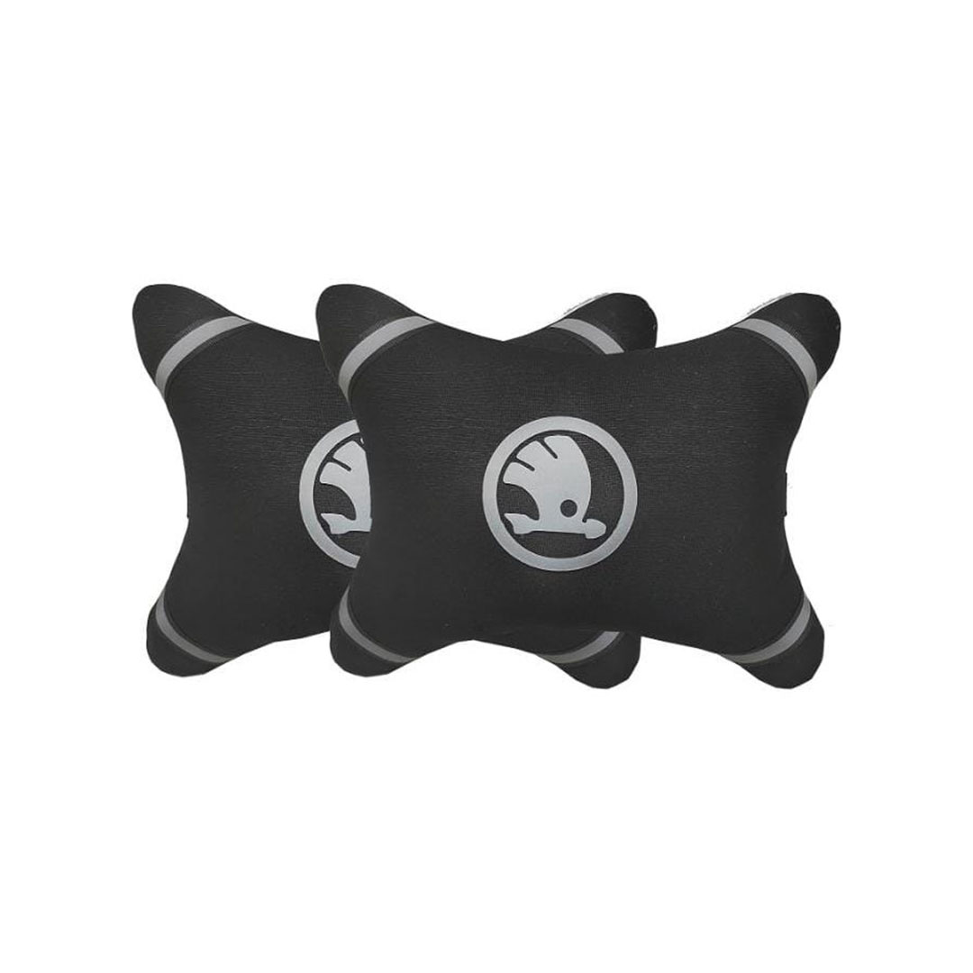 وسادة رقبة للسيارة 2 قطعة - أسكودا - أسود/أبيض