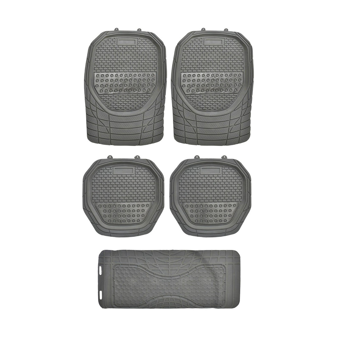 سجادات أرضية مطاطية متينة - ٥ قطع - أمامية وخلفية - مناسبة لجميع أنواع الطقس - رمادي* فضي