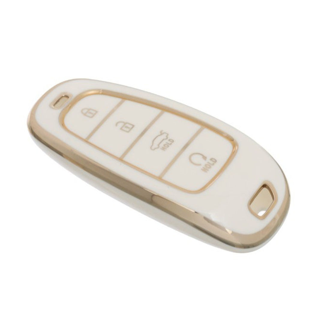 جراب سيليكون فاخر لمفاتيح هيونداي توسان - حماية مرنة - أبيض ذهبي - TPU